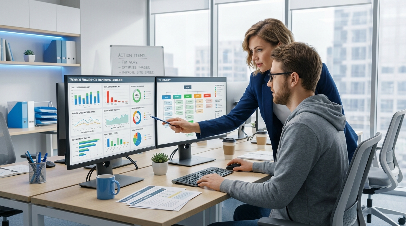 Marketing and Dev Team Reviewing SEO Audit