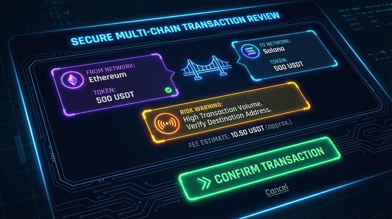 Secure multi-chain transaction review screen
